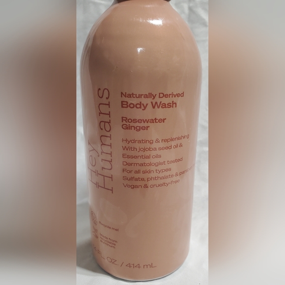 Hey Humans Naturally Derived Body Wash Rosewater Ginger w/Jojoba Seed Oil 14 oz. - Picture 2 of 4
